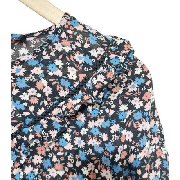 Madewell Pink and Blue Floral Women’s Cotton Top with Ruffles - Size Large - Picture 3 of 7
